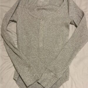 Aerie Light Gray Ribbed Top